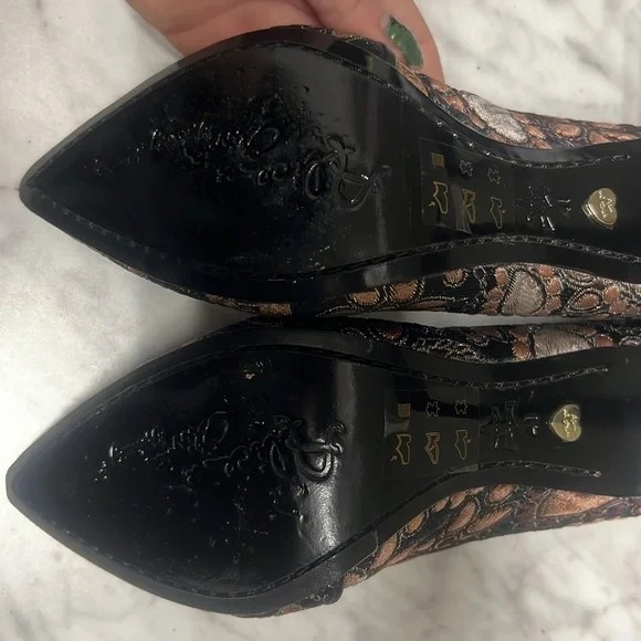 Alice + Olivia Embroidered Pumps Heels- Size 41.women black gold Boho Ball Party - Picture 6 of 10